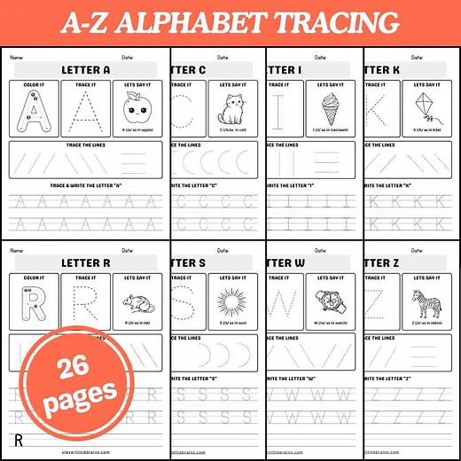 Alphabet Letters Tracing Worksheets A-Z: Pre-writing Practice for Kids (PDF Printables) - Etsy