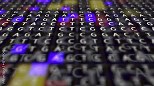 Loopable: Genetic mapping DNA sequence analysis 3D abstract background with randomly changing DNA components. Big genomic data analysis concept.