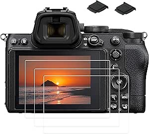 PCTC Z5 Tempered Glass LCD Screen Protector Compatible for Nikon Z5 Z 5 ProtectIve Cover Film (3 packs), 2* Hot Shoe Cap Cover