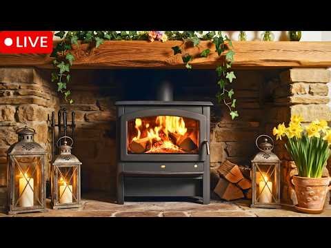 🔴 Fireplace 24/7 Live | 🌼 Cozy Spring Fireplace Crackling 24/7 | Relaxing Ambience for Sleep & Study