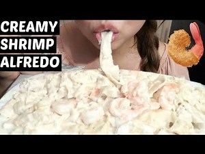 *No Talking* ASMR Fresh Pasta Creamy Garlic Shrimp Alfredo Mukbang 먹방 Eating Sounds suellASMR