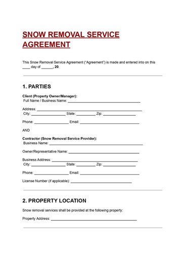 Snow Removal Service Agreement Template | Winter Maintenance Contract (DOC/PDF) - Etsy