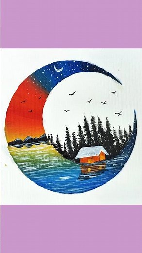 Beautiful Moon Scenery Painting | Easy Moon Painting Ideas | Acrylic Painting for Beginners