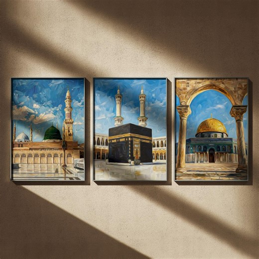 Oil Paint Islamic Wall Art Set of 3: Kaaba, Masjid Al-nabawi, Al-aqsa | Ramadan Decor - Etsy