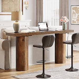 Tribesigns 63" Long Bar Table, Rectangle Kitchen Counter Height Table with Pillar Legs, Narrow Bar Height Pub Table Behind Couch, Easy Assembly
