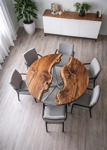 Round Live Edge River Dining Table – Transparent Epoxy Resin Table– Custom Circular Wood Kitchen Table – Luxury Modern Dining Room Furniture - Etsy