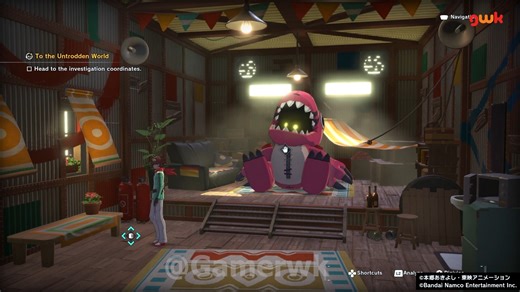 Kelihatan kayak boneka berbulu gede, ternyata ExTyrannomon. Ada easter egg-nya di Central Town, di game Digimon Story: Time Stranger 🧸 #Digimon | Gamerwk