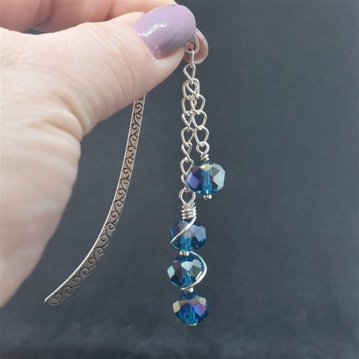 Turquoise Blue Wire Wrapped Bookmark: Crystal Beads, Metal Book Accessory - Etsy