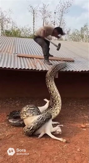Python Coils Around Goat  A Man Smashes Hard to Rescue! #Shorts #Snake