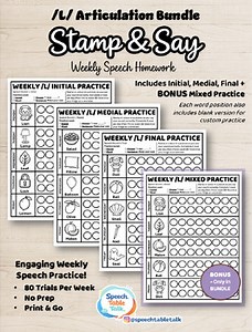 L Articulation Worksheet Bundle | Initial Medial Final | Speech Therapy Homework