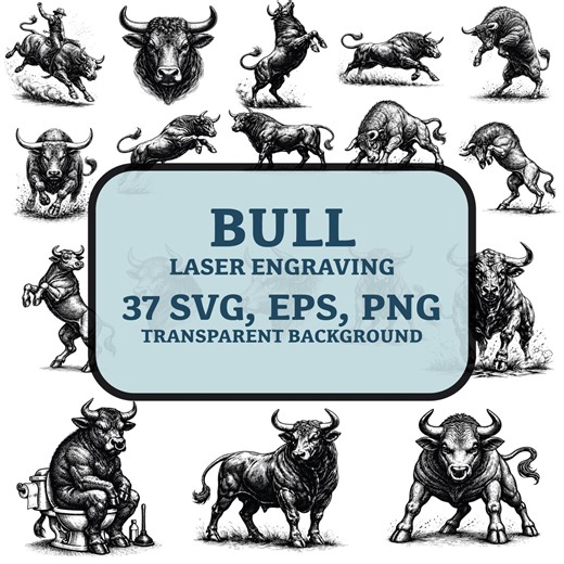 Bull Vector Bundle for Laser Engraving, Vintage and Simple Bull Clipart, Bull SVG EPS PNG Bundle, Bull Black Line Graphics, Digital Download - Etsy