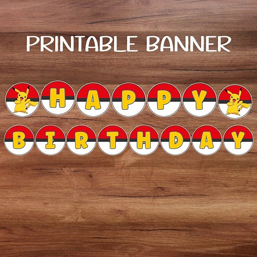 Printable Pokemon Banner, Pikachu Banner, Pokeball Banner, Pokemon Birthday Theme, Printable Birthday Banner, Pokemon Party Decor - Etsy