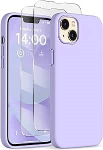 Designed for iPhone 14 Plus Case Silicone, with 2X Screen Protectors, Full Body Shockproof Protective Cover, Liquid Silicone Slim Thin Phone Case for iPhone 14 Plus 6.7", Light Purple