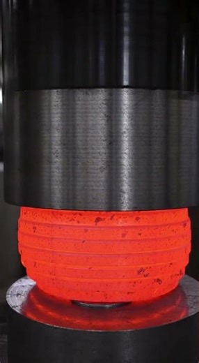 Red Hot Brake Rotor Crushed by 100-Ton Hydraulic Press 🔥 Extreme Steel Deformation