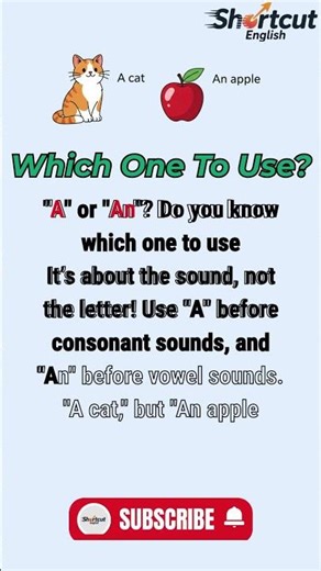 Quick English Tip: 'A' or 'An'? Here's the Rule! #englishgrammar #english #englishlearning