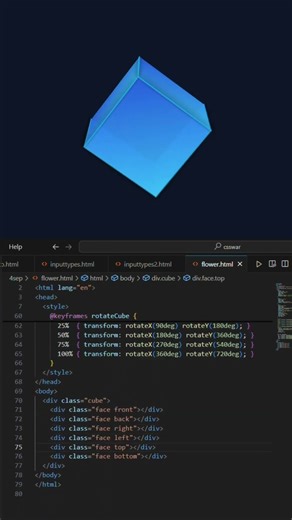 3D cube with just html and css🔥#codewithswag #css #javascript #shorts #shortsviral #trending #webdev