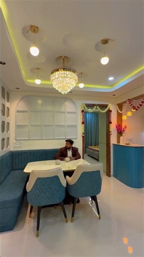 Elegant White & Blue Dining Space Design | Modern Interior with Mirror Wall ✨ #luxuryinteriors