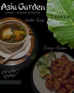 Looking for the freshest sushi or mouth-watering Chinese dishes? Asia Garden is your go-to spot, serving up quality meals 7 days a week! - Always fresh ingredients - Pick Up & Delivery Available - Your favorite meals, made to perfection 📅 Open 7 Days a Week! Order today and taste the difference! | Asia Garden Chinese & Japanese Restaurant