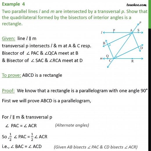 Example 4 - Two parallel lines l and m are intersected - Examples