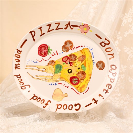 Custom Food Illustration Ceramic Plate Hand Painted Pizza Plate Serving Platter Unique Foodie Gift Kitchen Wall Decor Personalized Slice Art - Etsy