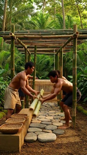 Primitive Jungle Weaving Shelter 🌿🧺 #shorts