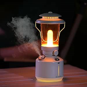 Humidifier Vintage Lantern with Lamp Aromatherapy Diffuser USB Rechargeable Dimmable Ultrasonic Misting Humidifier Lamp (Jade white), Standard Model, RM-0602