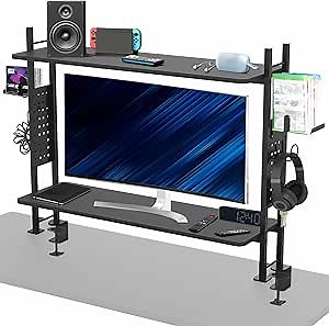 VIVO Clamp-on 40 inch 2-Tier Shelving Unit with Pegboard for Table Accessories, Gaming Devices, and More, Desktop Organizer, Black, DESK-SHELF40G