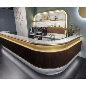 [Hot Item] L Shape Cafe Bar Counter Modern Wooden Bar Counter for Coffee Shop Bakery Cash Counter