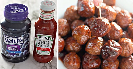 3-ingredient Grape Jelly Meatballs made in the Crockpot - Sweet, Spicy and Delicious.