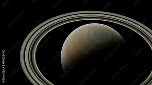 Saturn with rings view of Polar region Hexagon spot 3D Space and Planet Visualization animation UHD 4K 04