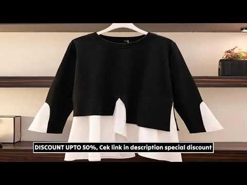 plus Size Women's T-shirt 300kg Chubby Girl Contrast Stitching Long Sleeve Slim Irregular Design for