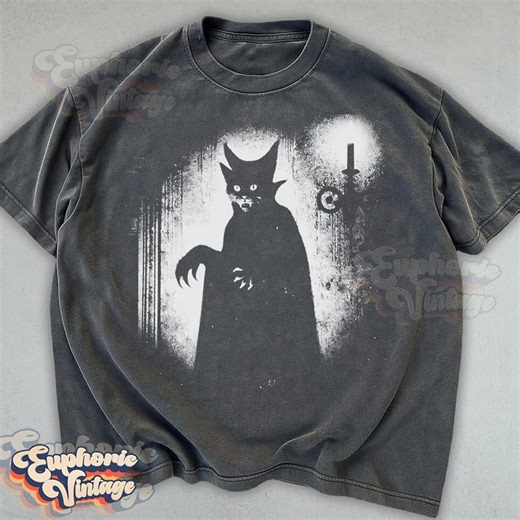 Creepy Cat T-shirt, Dark Evil Black Cat Tee, Witchy Shirt, Crazy Cat Lady, Spooky Season - Etsy