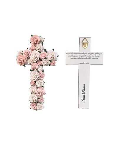Personalized Floral Cross Wall Decor, Wooden Cross With Paper Flowers, Christian Girls Nursery Cross, Baptism Gift - Etsy
