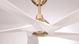Possini Euro Design 60" Eloquent Modern Indoor Outdoor Ceiling Fan 5 Blade LED Light Remote Control Brass Finish White Blades Bedroom Patio Living Room Damp Rated Decorative DC Motor - 6" Downrod