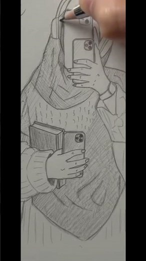 📱 Selfie Girl Sketch Art | Mobile Selfie Drawing ✨