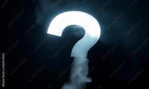 glow and smoke effect question mark symbol floating on black backdrop