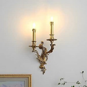 Bofea-French Retro Rustic Wall Lamps,Vintage Brass Wall Munted Lamps for Bedroom, Gold Art Deco Wall Sconce for Hotel Hallway,Living Room,Bedside,Corridor(2-Light)