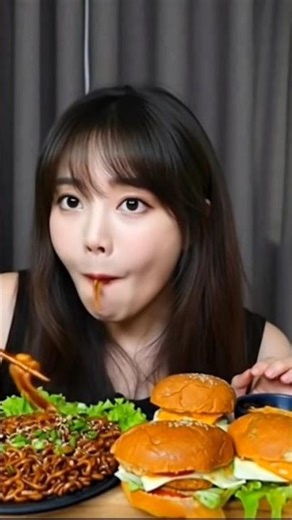 ASMR Burgers & Black Bean Noodle Eating 🍔🍝🫘🔥