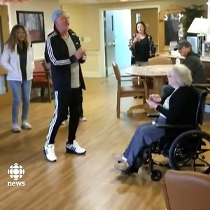 Jean Savage, 95, has been listening to Canadian rock band Glass Tiger for more than 30 years, but never expected a private concert at her retirement home. Read more: www.cbc.ca/1.5242890 | CBC Edmonton