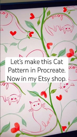Watercolor Cat Pattern process | Procreate Seamless Repeat