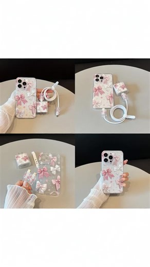 5-Piece Cute Transparent Bow Phone Case Set for iPhone 6 to 16 Pro Max, Includes Charger Head Cover, Cable Protector, Tpu Drop Protection #cutepetaccessories #phonecasedesign #hairaccessorygoals #phonecasewallets #mobilephonecase #cutekeychain #seashellphonecase #protectivephonecase #bowpatternphonecase #girlsaccessories