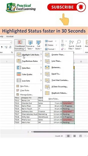 Highlighted Satus in Excel 2021 #excel2021 #excel #spreadsheetmagic
