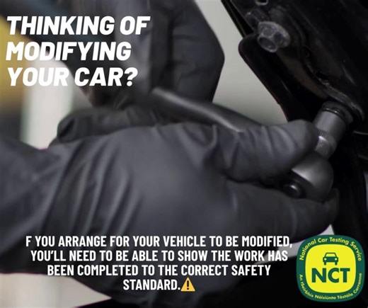 Thinking of modifying your car? If you arrange for your vehicle to be modified, you’ll need to be able to show the work has been completed to the correct safety standard.⚠️ Find more info here: 👇 https://www.rsa.ie/road-safety/road-users/car-drivers/vehicle-modifications | NCT Ireland