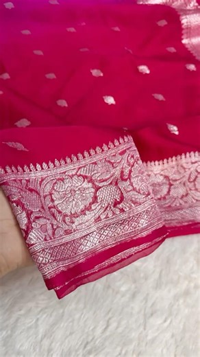 Red~Rani Pure Khaddi Chiffon Silk Banarasi Saree | Silver Zari Weave | Handmade | Irfan Textiles