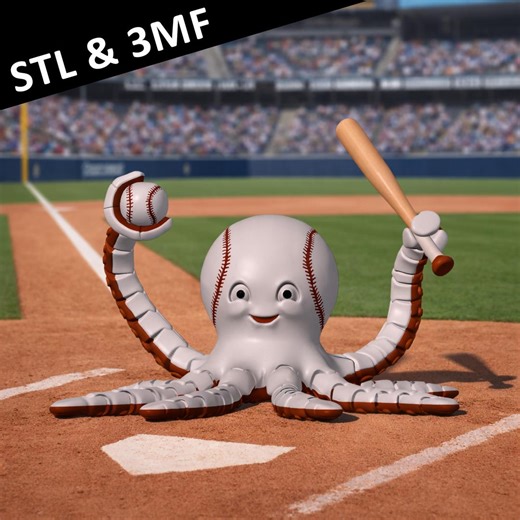 Baseball Octopus STL & 3MF | Flexi Octopus 3D Print File | Sports Desk Buddy | Print in Place Articulated Octopus | Baseball Fidget Toy - Etsy