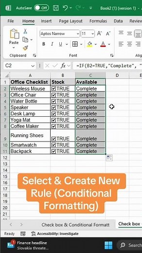 How to make an Office Checklist in Excel (with Checkboxes and Conditional Formatting) #tutorial
