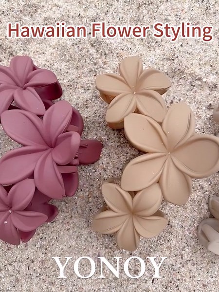 6PCS Flower Hair Clips for Women, Non-Slip Matte Hawaiian Plumeria Large Claws Clips with Strong Hold, Cute Beach Hair Accessories