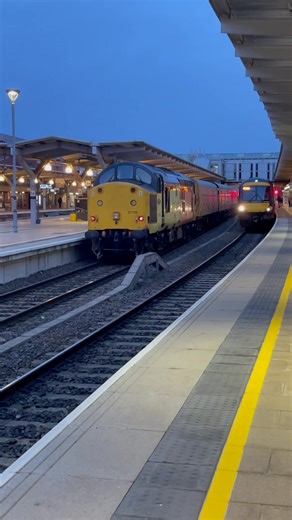 41K views · 843 reactions | Network Rail ‘Remote Train Operating Vehicle’ number 9703, leading the ultrasonic test train through Derby station. Class 37 (37116) providing the propulsion. These test trains use ultrasonic equipment – the same technology used in medical situations – to detect minute flaws in the track. | Adrian Watson | Facebook