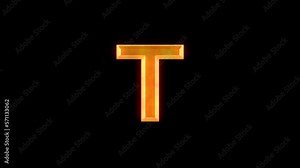 Letter T animation on transparent background with golden lens flare effect. capital T letter or uppercase. Great for software, game interfaces, education, or knowledge.