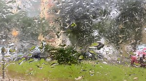 Wet windows with rain drops. Background and view